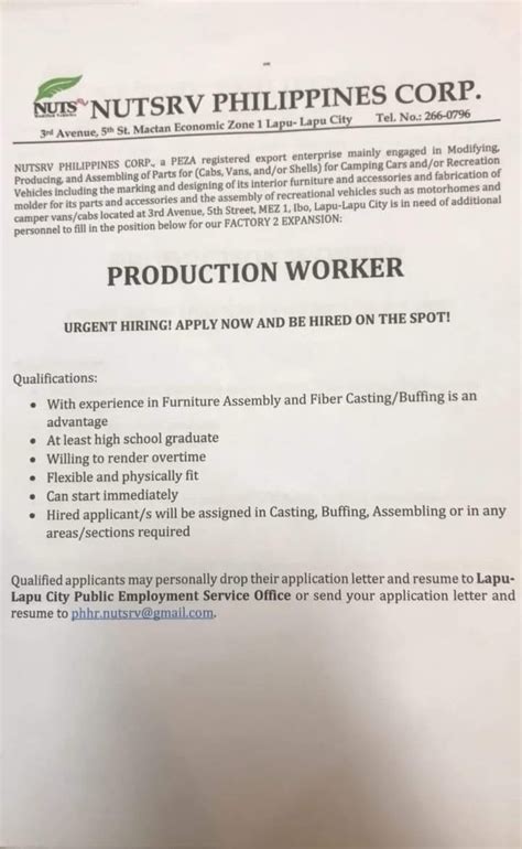 mepz hiring production worker lapu-lapu city salary|Job Hiring in Lapu.